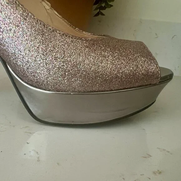 Marc Fisher Tumble Glitter Sparkle Stiletto Heels Pumps Peep Toe Size 10M - Picture 4 of 16